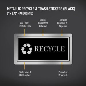 Avery Recycle and Trash Stickers, Metallic Recycle and Trash Signs for Bins, Containers, Trash Cans and Walls, Waterproof, UV Resistant, Preprinted, 2" x 3.75", 8 Total