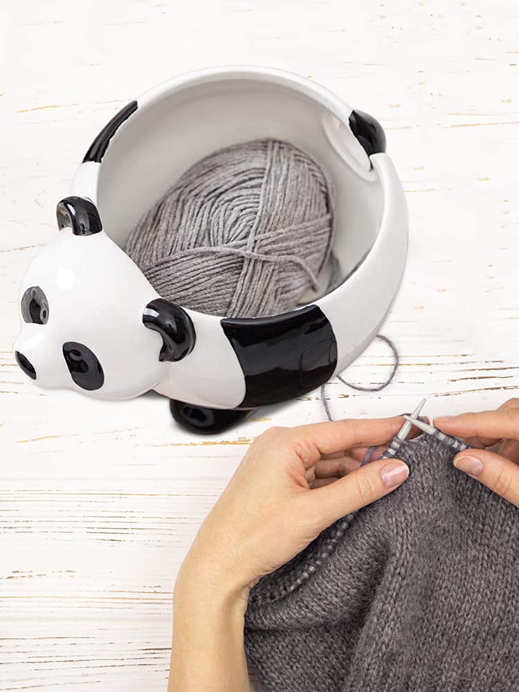 TITA-DONG Panda Ceramic Yarn Bowl Knitting Bowl, Knitting Yarn Ball Holder Handmade Craft Knitting Bowl, Yarn Storage Bowl with Holes, Knitting Yarn Ball Holder, Handmade Craft Knitting Bowl(Panada)