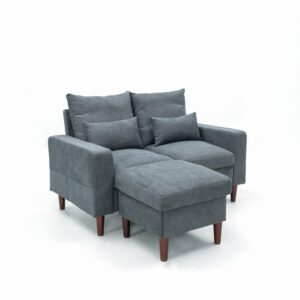 Panana Loveseat 2 Seat Sofa Couch with Ottoman Footstool, Small Corner L Shaped Sofa for Living Room Office,Tool-Free Assembly in Gray