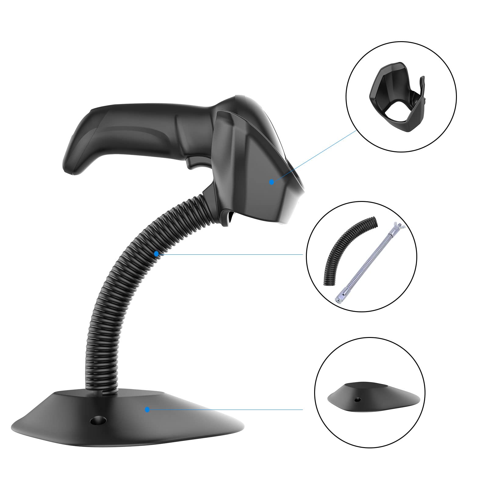 Symcode Universal Barcode Scanner Stand Hands Free Barcode Scanning Barcode Scanner Cradle Holder Base Angle and Height Adjustable Head for Supermarket Retail Store School Library Logistic Warehouse