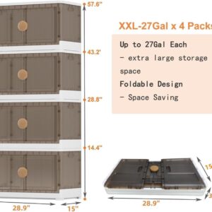 wookon Closet Organizers and Storage,108QT/27Gal Stackable Storage Bins Open Front,4 Packs Extra Large Collapsible Storage Bins with Lids,Plastic Clothes Organizer,Folding Storage Box