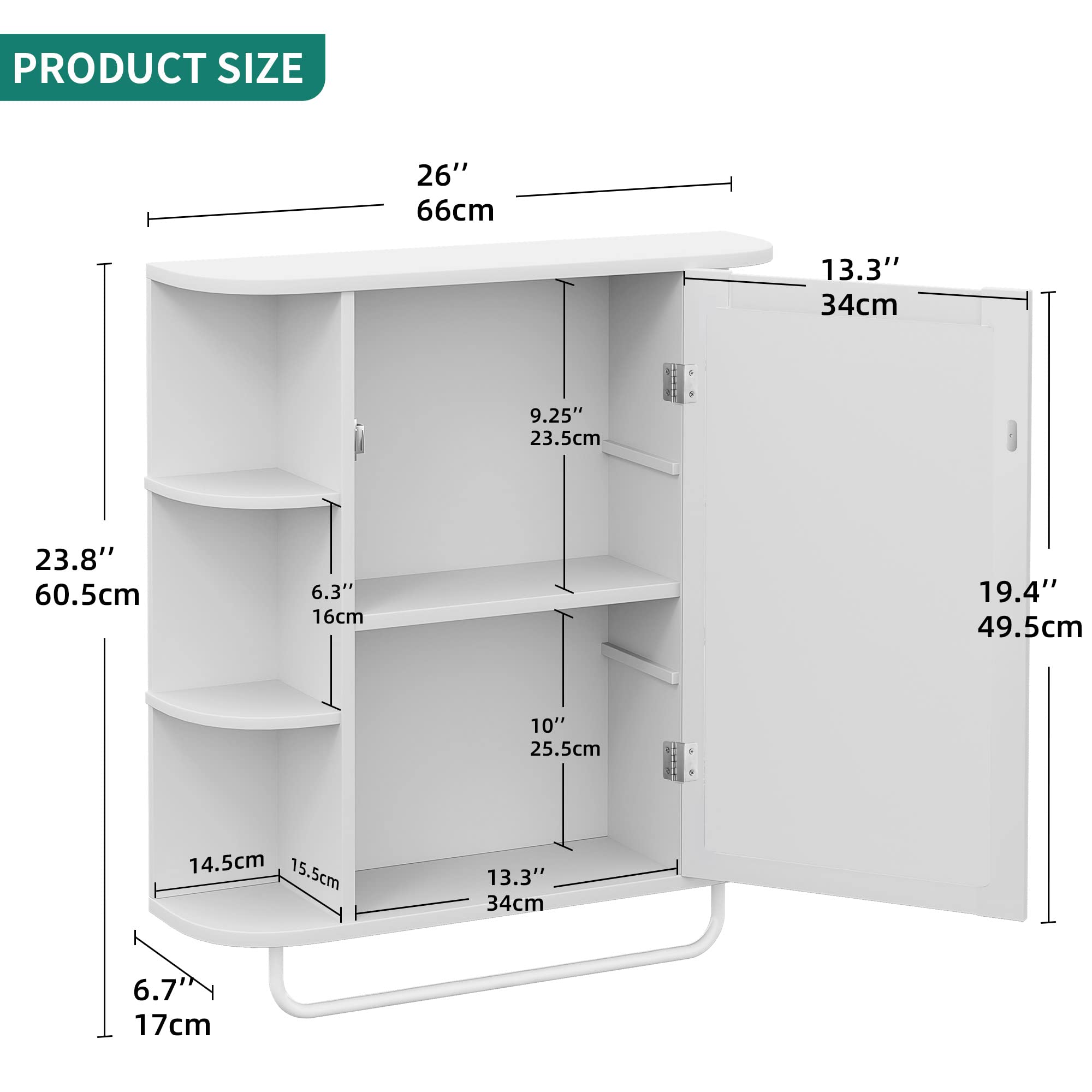 YITAHOME Bathroom Cabinet Medicine Cabinet Organizer, Wall Mounted Bathroom Cabinet with Mirror Door and Removable Shelf for Bathroom Living Room Laundry Bedroom, White