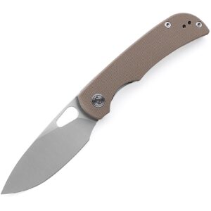 miguron knives m moyarl folding knife,3.25" 14c28n steel satin blade tan g10 handle with titanium pocket clip, camping hiking pocket knife mgr-806tn