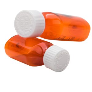 AVG Packaging Supplies Liquid Amber Oval Sample Bottles with Push & Turn Caps – Child Resistant Pharmacy Prescription Medicine Containers, 6oz Vials (200ct)