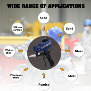 Sand Blaster Gun Kit for Air Compressor, Hand Held Sand Blaster for Metal Wood and Glass, Portable Sandblaster Rust Remover Pneumatic Up to 120 PSI, Soda Blaster Machine