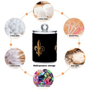 Quteprint 2 Pack Qtip Holder Dispenser, Gold Black Fleur De Lis Floral Clear Plastic Jar Bathroom Canister Storage for Cotton Swab, Cotton Ball, Floss Picks, Hair Clips, Makeup Sponges