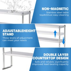 KUARBARR Stainless Steel Double Overshelves 2 Tier Overshelf for Prep & Work Table 12 x 72 Inches Height Adjustable Commercial Overshelf in Restaurant Kitchen Home