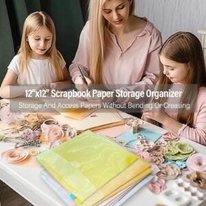 Hukado 30 Pieces Scrapbook Paper Storage Organizer for 12 x 12 Inch Scrapbooking Paper, 13" x 12.6" Clear Paper Storage Bag with 36 Coloful Sticky Index Tabs, Vinyl Record, Vinyl Paper and Cardstock