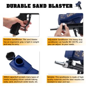 Sand Blaster Gun Kit for Air Compressor, Hand Held Sand Blaster for Metal Wood and Glass, Portable Sandblaster Rust Remover Pneumatic Up to 120 PSI, Soda Blaster Machine