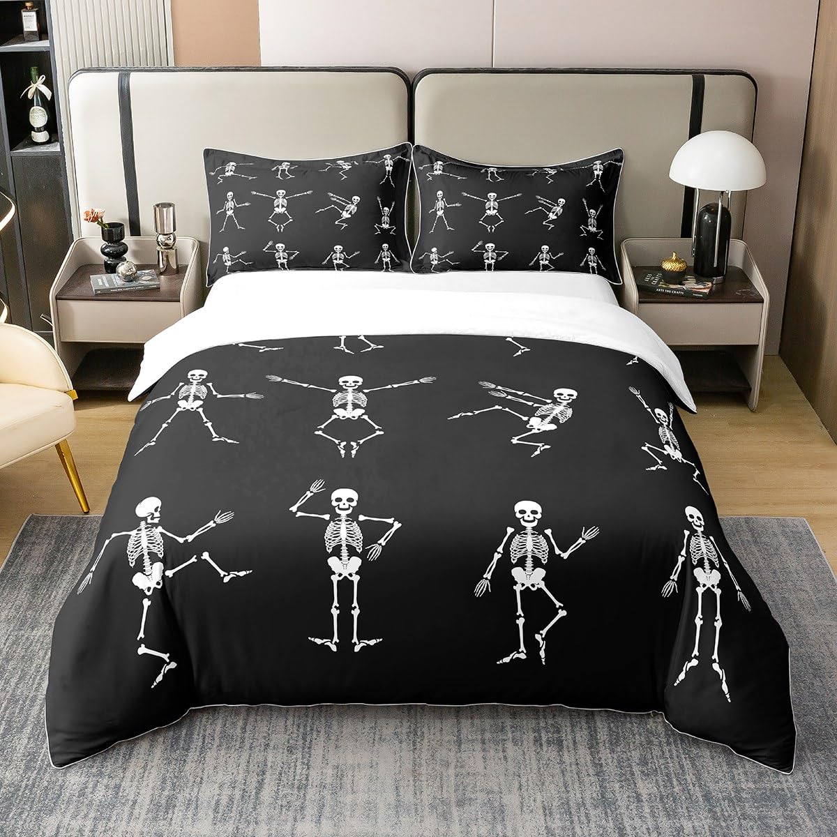 Erosebridal 100% Natural Cotton Sugar Skull Duvet Cover Twin,Black White Skeleton Bones Bedding Set,Halloween Horror Theme Comforter Cover,Gothic Spooky Bed Sets with 1 Pillowcase Home Room Decor