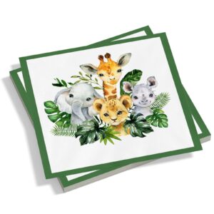 yuzioey 50 pcs safari baby shower napkins, jungle animals baby shower disposable paper napkins, safari theme baby shower supplies party napkins, safari baby shower decorations 6.5" x 6.5"