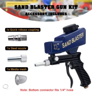 Sand Blaster Gun Kit for Air Compressor, Hand Held Sand Blaster for Metal Wood and Glass, Portable Sandblaster Rust Remover Pneumatic Up to 120 PSI, Soda Blaster Machine