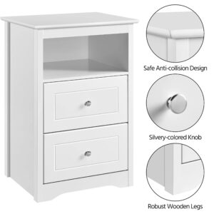 Yaheetech Nightstand with 2 Drawer and 1 Open Shelf, 29" Tall Bedside Table Wooden Flie Cabinet Telephone Table Bed Side Table with Storage for Bedroom White