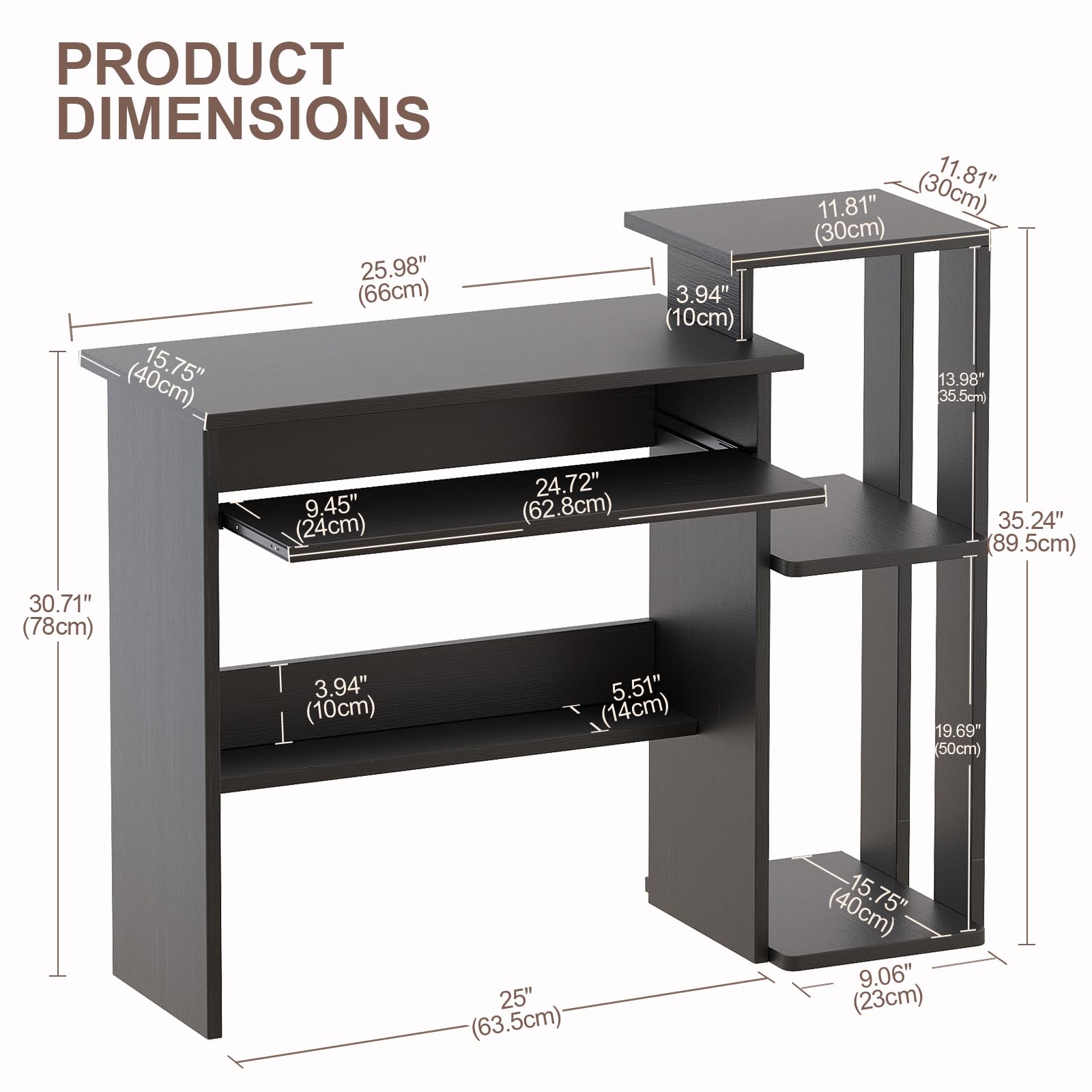 Small Computer Desk, Small Desk with Keyboard Tray and Bookshelf, 26''Home Office Desk for Space Saving, Small Home Laptop Notebook Computer Desk with Storage Shelves Computer Writing Desk, Black