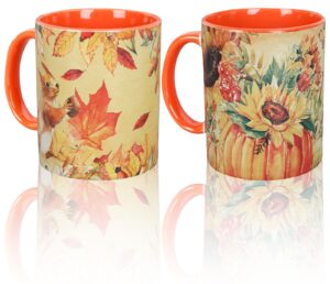 whaline 12oz fall thanksgiving coffee mugs autumn pumpkin print ceramic cups watercolor squirrel sunflower mug for fall home birthday gift family supplies,set of 2