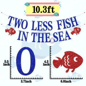 Two Less Fish in the Sea Banner, Engagement Party Beach Wedding Party Decor, Nautical Sea Theme Bridal Shower, Funny Bachelorette Party Decorations (Blue Glitter)