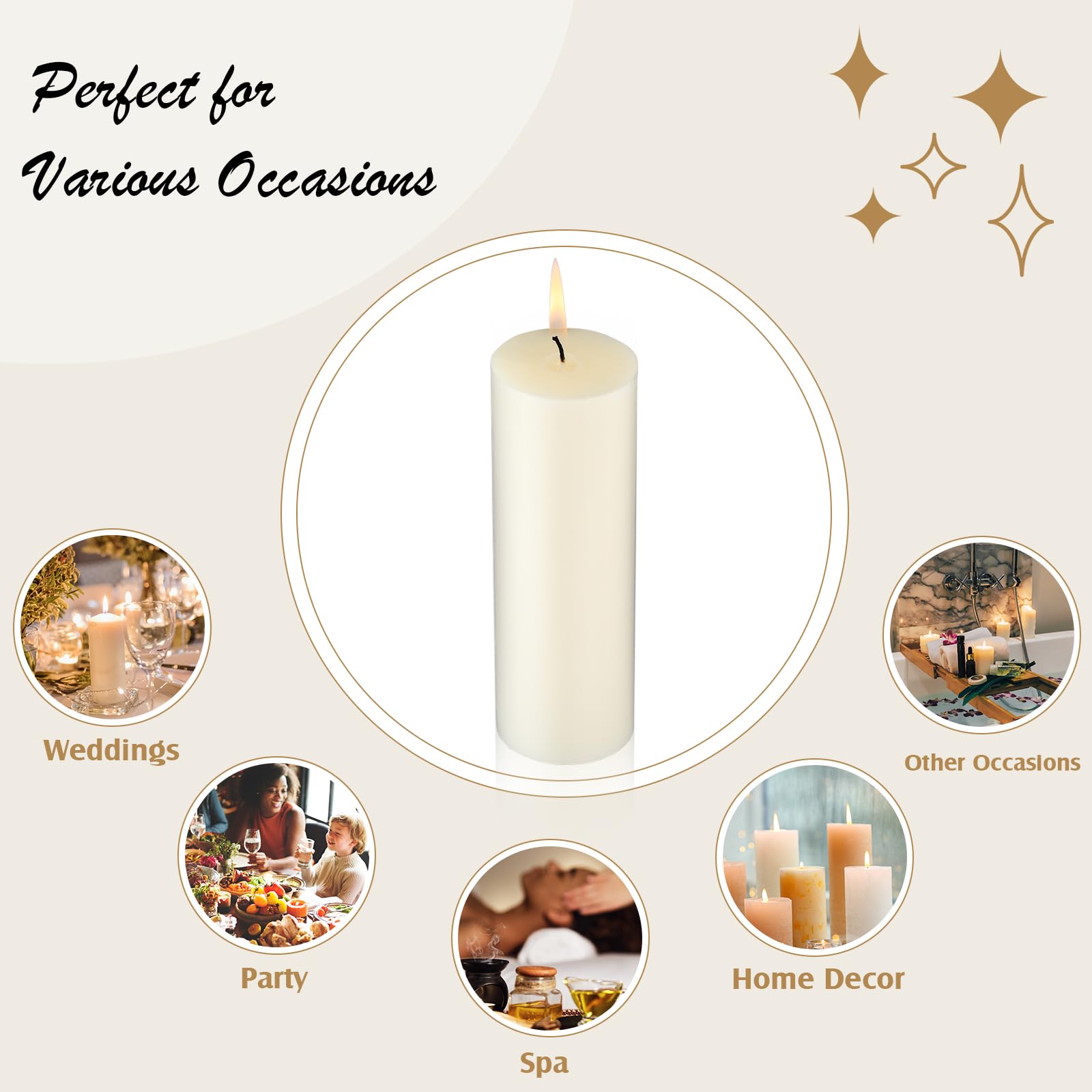 Pack of 12 Ivory Pillar Candles 2 x 6 Inch Unscented Candles Large Ivory Pillar Candles Paraffin Wax Long Lasting Candles Clean Burning Candles for Home Decor Wedding Party Dinner Bath Spa