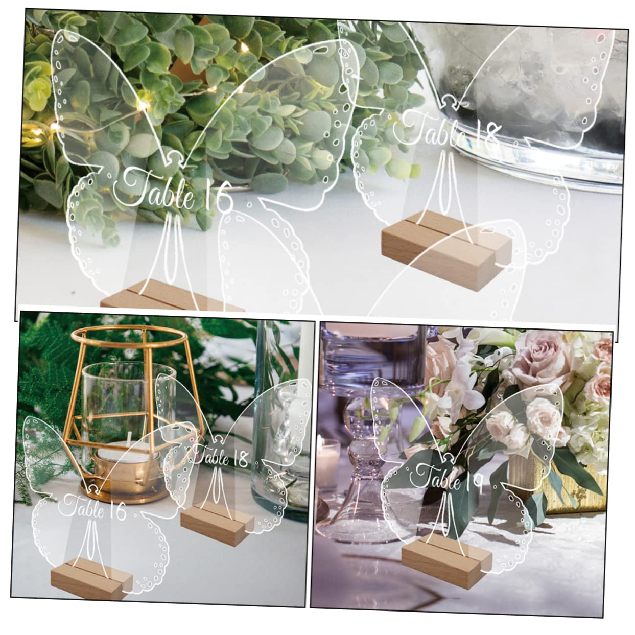 PLAFOPE 10Sets Transparent Butterfly Acrylic Sign Blanks with Wooden Stands Decorative Butterfly Shape Table Signs for Weddings Parties and Events Ideal for Table Decor and Place Settings