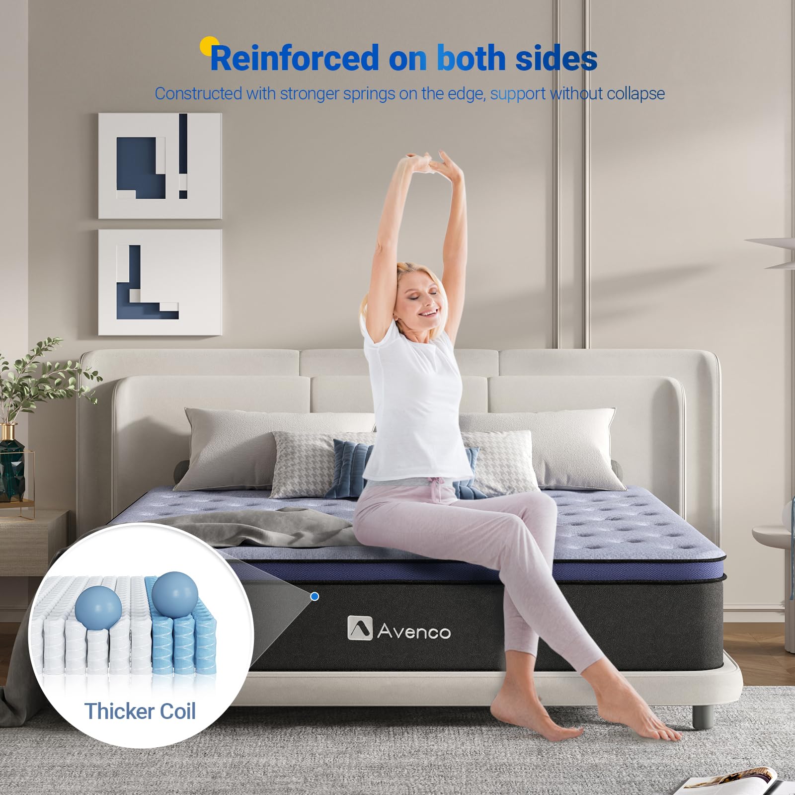 Avenco Full Mattress, Full Size Mattress in a Box, 12 Inch Hybrid Mattress Full, Medium Firm, Pocket Innerspring for Motion Isolation, Comfort Foam for Odor Reducing, CertiPUR-US