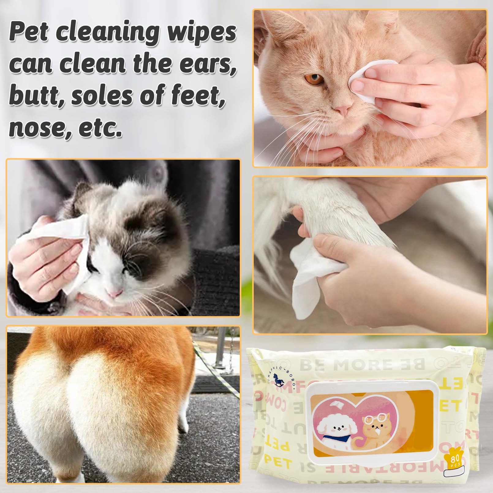 Hamiledyi Pet Wipes for Dogs 6 Packs of 80 Count Cats Paws Feet Wipe Soft Thick Puppy Grooming Wipes with Lids for Quick Cleaning Butt Feet Ears Eyes Nose