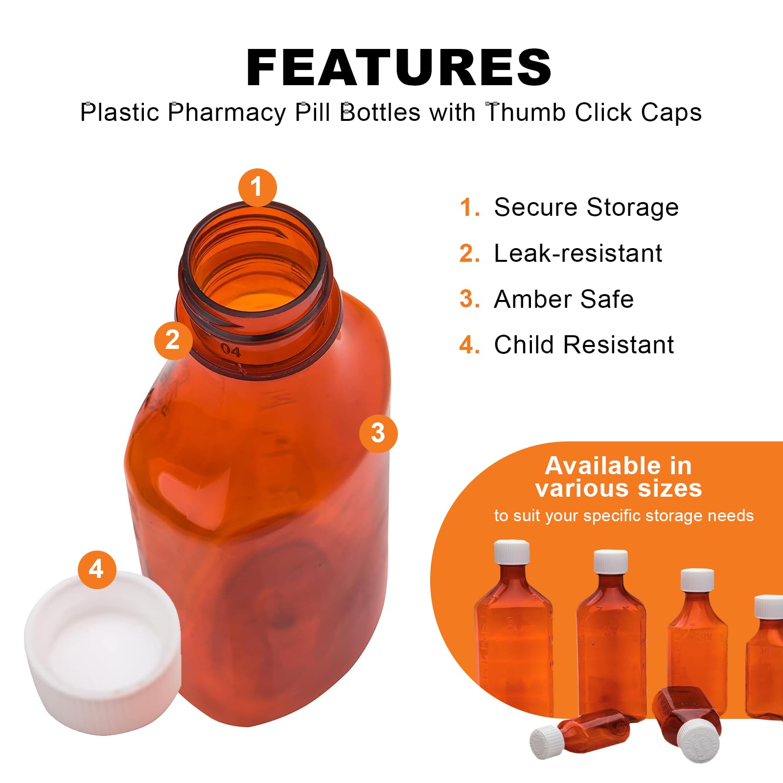 AVG Packaging Supplies Liquid Amber Oval Sample Bottles with Push & Turn Caps – Child Resistant Pharmacy Prescription Medicine Containers, 8oz Vials (50ct)