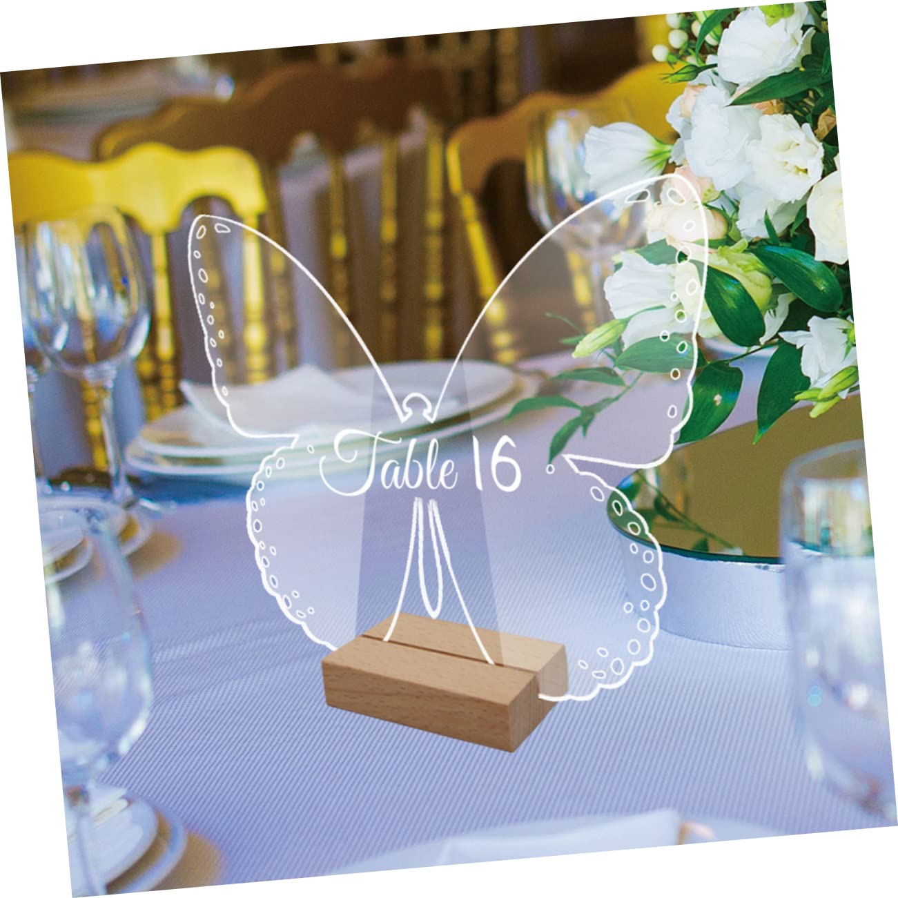 PLAFOPE 10Sets Transparent Butterfly Acrylic Sign Blanks with Wooden Stands Decorative Butterfly Shape Table Signs for Weddings Parties and Events Ideal for Table Decor and Place Settings