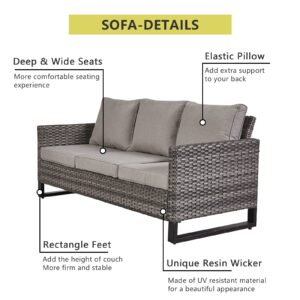 HUMMUH 6 Piece Patio Furniture Set Outdoor Sectional Sofa,PE Wicker Patio Swivel Rocker Chairs with Ottomans Side Table for Porch,Garden,Backyard