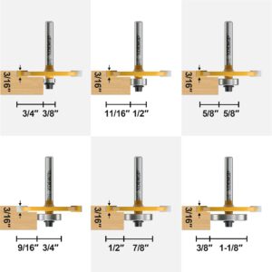 XDENGP Rabbet Router Bit Set 1/4 Shank, Rabbeting Router Bits 1pcs with 6 Bearings for Interchangeable and Adjustable Multi Depths Cutter 1/8", 1/4", 5/16", 3/8", 7/16", 1/2"