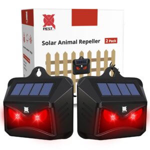 solar powered nocturnal animal repeller, predator control light animal repellent device, red led light outdoor deterrent coyote raccoon deer fox skunk squirrel for garden yard farm chicken coop (2)