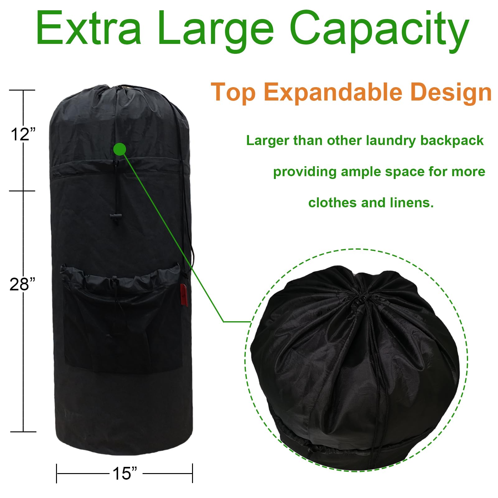 Extra Large Laundry Backpack with Padded Shoulder Straps,Heavy Duty 115L Big Duffle Bag,Adjustable & Extendable Design, Laundry Bookbag for College Dorm,Laundromat,Apartment,Students,Travel XL