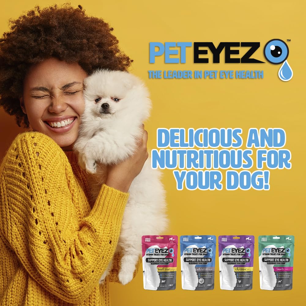 PetEyez Tear Stain Remover Vitamin Treats for Dogs - Support Eye Health & Reduce Itching & Tear Stain Buildup - 100% Natural Dog Treats w/Superfoods, Antioxidants & Nutrients - Chicken Flavor - 1oz