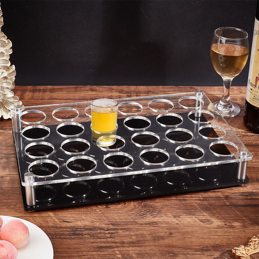 NBEADS 24 Shot Glass Tray Holder, Bar Acrylic Shot Glasses Holders Wine Glass Cup Serving Tray Cups Organizer Shot Glass Display Bar Accessories for Party, Bar, Club, Hole: 1.5"