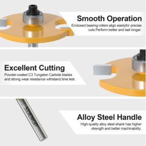 XDENGP Rabbet Router Bit Set 1/4 Shank, Rabbeting Router Bits 1pcs with 6 Bearings for Interchangeable and Adjustable Multi Depths Cutter 1/8", 1/4", 5/16", 3/8", 7/16", 1/2"