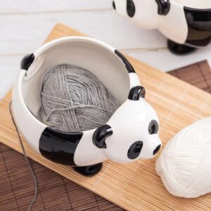 TITA-DONG Panda Ceramic Yarn Bowl Knitting Bowl, Knitting Yarn Ball Holder Handmade Craft Knitting Bowl, Yarn Storage Bowl with Holes, Knitting Yarn Ball Holder, Handmade Craft Knitting Bowl(Panada)