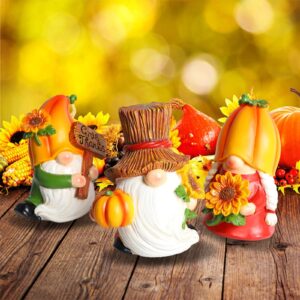 MorTime Set of 3 Thanksgiving Gnomes Table Decorations, Resin Pumpkin Gnome Centerpieces Figurines for Desk Shelf Fireplace Fall Autumn Thanksgiving Harvest Day Decor