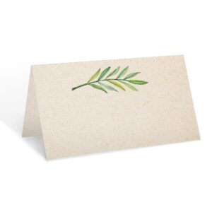 321done green leaves place cards, made in usa - 3.5x2 tan, blank place cards for weddings name cards for table settings seating charts for dinner party wedding reception buffet greenery - set of 24