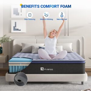 Avenco King Mattress, King Size Mattress in a Box, 10 Inch Medium Firm Hybrid Mattress King, Pocket Innerspring for Motion Isolation, Comfort Foam for Odor Reducing, CertiPUR-US