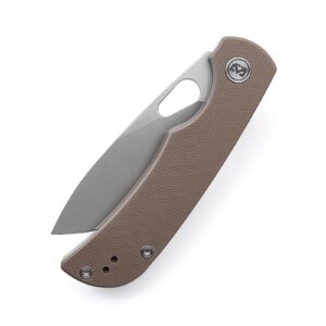 Miguron Knives M Moyarl Folding Knife,3.25" 14c28n Steel Satin Blade Tan G10 Handle With Titanium Pocket Clip, Camping Hiking Pocket Knife MGR-806TN