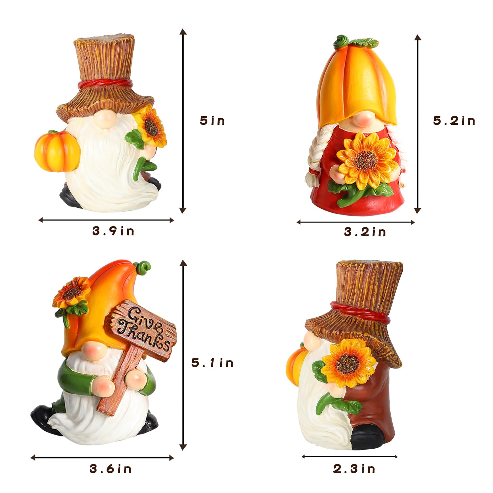 MorTime Set of 3 Thanksgiving Gnomes Table Decorations, Resin Pumpkin Gnome Centerpieces Figurines for Desk Shelf Fireplace Fall Autumn Thanksgiving Harvest Day Decor