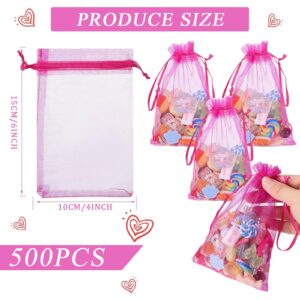 Woanger 500 Pcs Hot Pink Organza Bags Bulk 4 x 6 Inch Small Drawstring Mesh Gift Bags Sheer Jewelry Pouches sachet Bags for Wedding Favor Christmas Birthday Party Bridal Shower Candy Bags