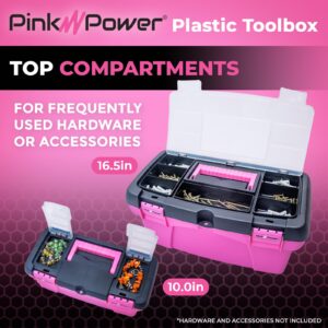 Pink Power Pink Tool Box for Women - Sewing, Art & Craft Organizer Box Small & Large Plastic Tool Box with Handle - Pink Toolbox Sewing Box Tool Storage Box - Portable Mini Locking Tool Boxes (2 Pack)