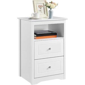 yaheetech nightstand with 2 drawer and 1 open shelf, 29" tall bedside table wooden flie cabinet telephone table bed side table with storage for bedroom white