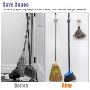 4 Pcs Broom Gripper Mop Racks Holders Wall Mount Self Adhesive Hanging Organizer, Free Punching Broom Folder, Suitable for Home Garage