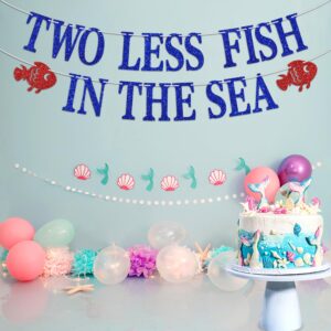 Two Less Fish in the Sea Banner, Engagement Party Beach Wedding Party Decor, Nautical Sea Theme Bridal Shower, Funny Bachelorette Party Decorations (Blue Glitter)