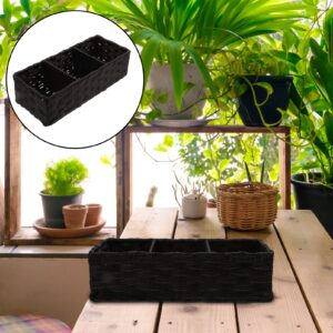 Luxshiny 1pc Straw Storage Box Toilet Tank Baskets Wicker Basket Divided Black Woven Storage Basket Small Over Toilet Organizer Bedroom Accessory Cattail Grass To Weave Storage Tray