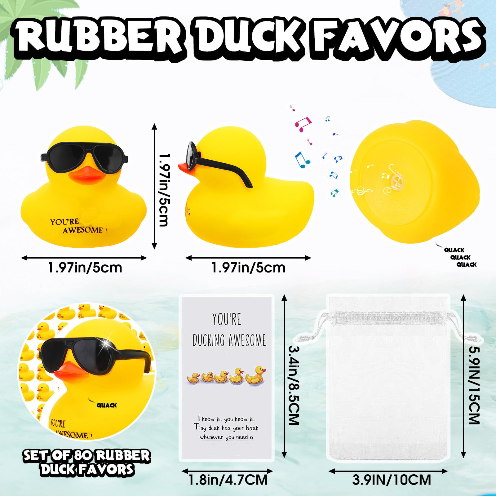 Jenaai 40 Sets Inspirational Mini Rubber Ducks Bulk Thank You Gifts You're Ducking Awesome Rubber Ducks with glasses Employee Appreciation Gift with Card and Bag for Christmas Thanksgiving(Cute Duck)