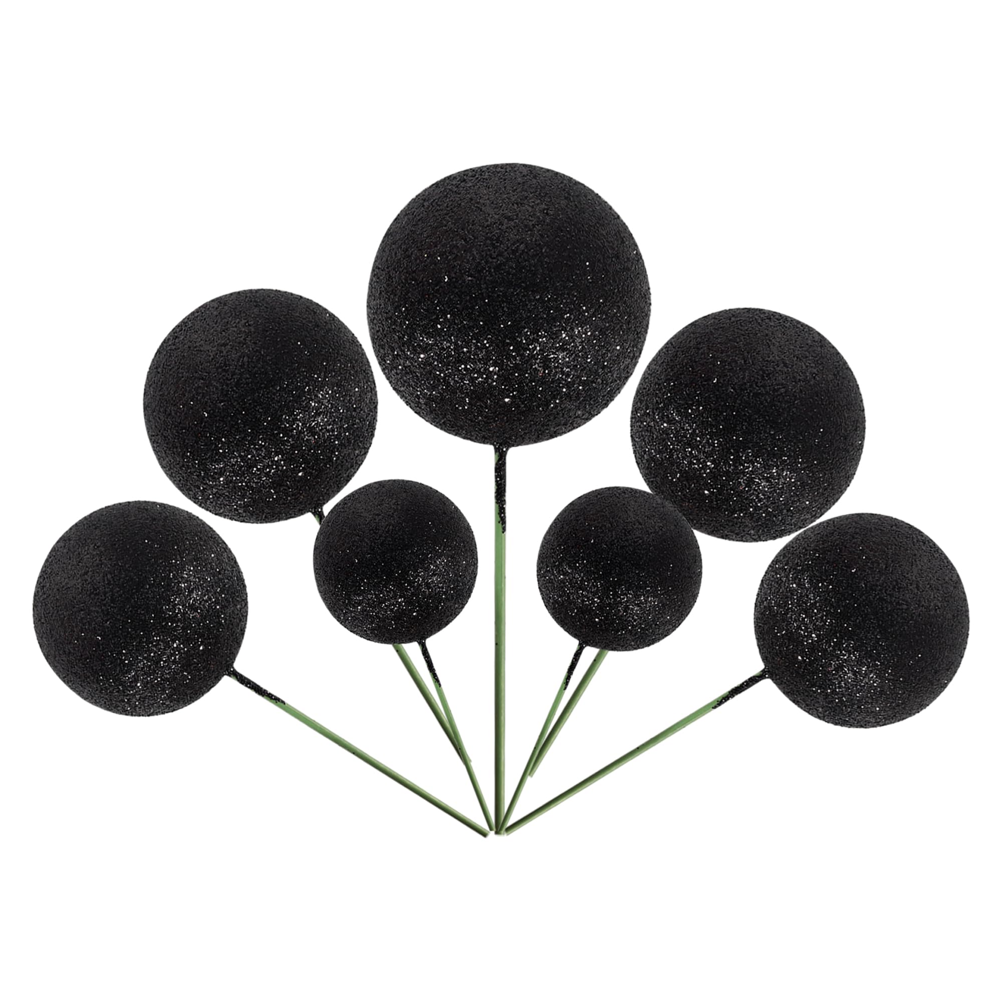 24 PCS Balls Cake Toppers Glitter Ball Cake Picks Foam Ball Shaped Cupcake Toppers Mini Balloons Baby Shower Cake Decorations for Wedding Enaggement Bridal Shower Birthday Party Supplies Black