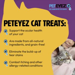 PetEyez Vitamin Treats for Cats - Tear Stain Remover - Eye Health Support - Reduces Itching & Allergies - Chicken Flavor - 1oz