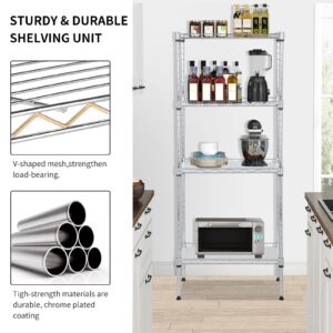 BLKMTY 4 Tier Wire Shelving Unit Kitchen Shelf Adjustable Storage Shelf Metal Microwave Rack NSF Shelf w/PP Sheets 11.4" D x 17.3" W x 43.9" H Steel Utility Shelves for Pantry Laundry, Silver