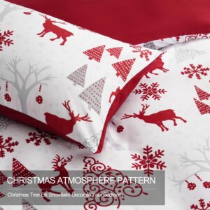 Christmas Duvet Cover Set King Reindeer Snowflakes Bedding Set Soft Microfiber Quilt Duvet Cover with 2 Pillowcases for Home Decoration